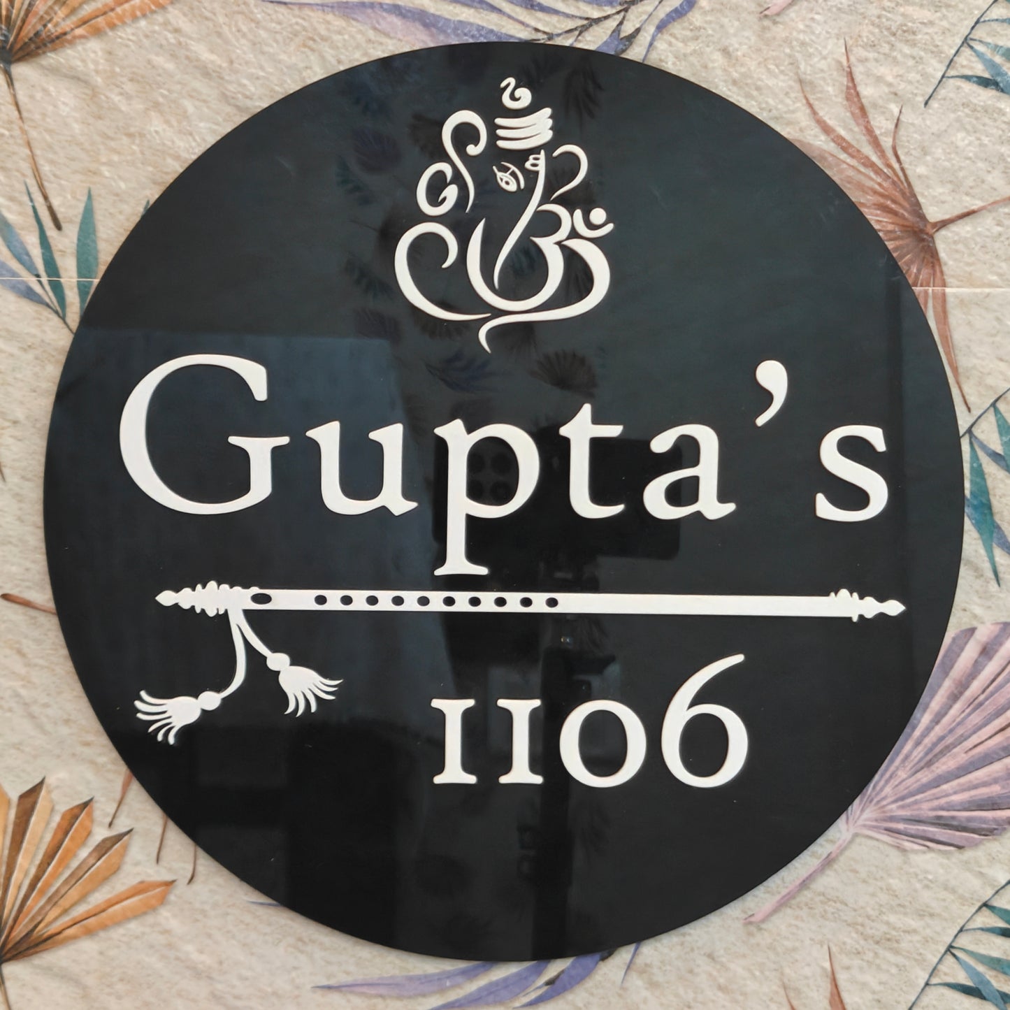 Ganesha Motif Acrylic Customized Name Plate | Personalised Door Name Plate, Modern House Name Sign, Waterproof Outdoor Gate & Wall Plaque by DecorArtisans