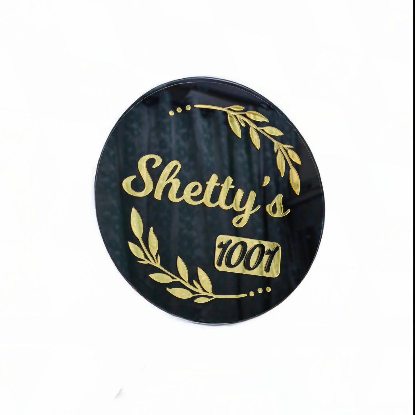 Golden Leaf Acrylic Personalized Name Plate for Home | Customizable Door, Wall & House Sign with Name & Flat/House Number