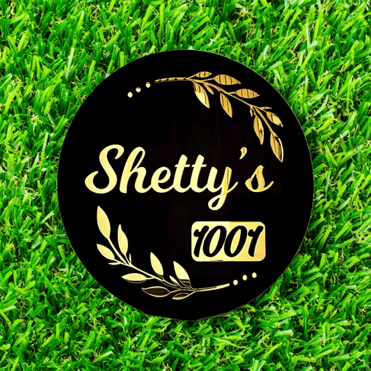 Golden Leaf Acrylic Personalized Name Plate for Home | Customizable Door, Wall & House Sign with Name & Flat/House Number
