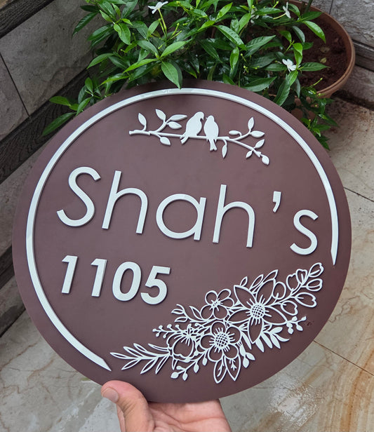 Floral Bird Acrylic Customized Name Plate | Personalised Door Name Plate, Modern House Name Sign, Waterproof Outdoor Gate & Entrance Plaque by DecorArtisans
